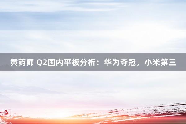 黄药师 Q2国内平板分析：华为夺冠，小米第三