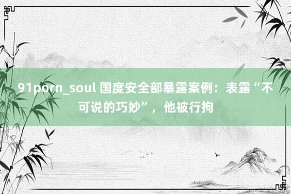 91porn_soul 国度安全部暴露案例：表露“不可说的巧妙”，他被行拘